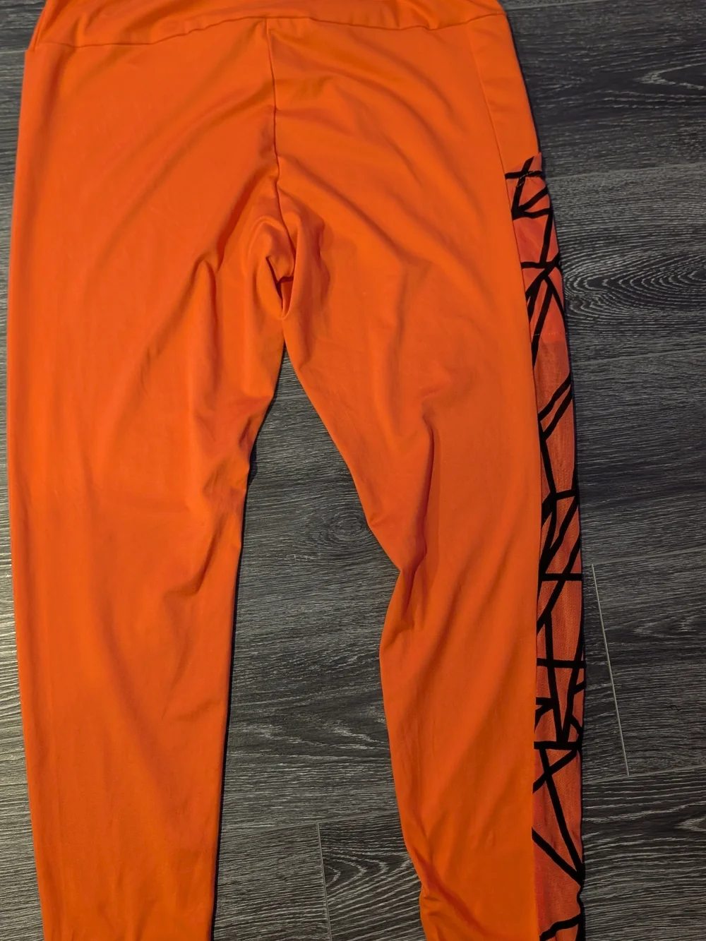 Neon Orange High-Waist Leggings with Printed Side Stripe